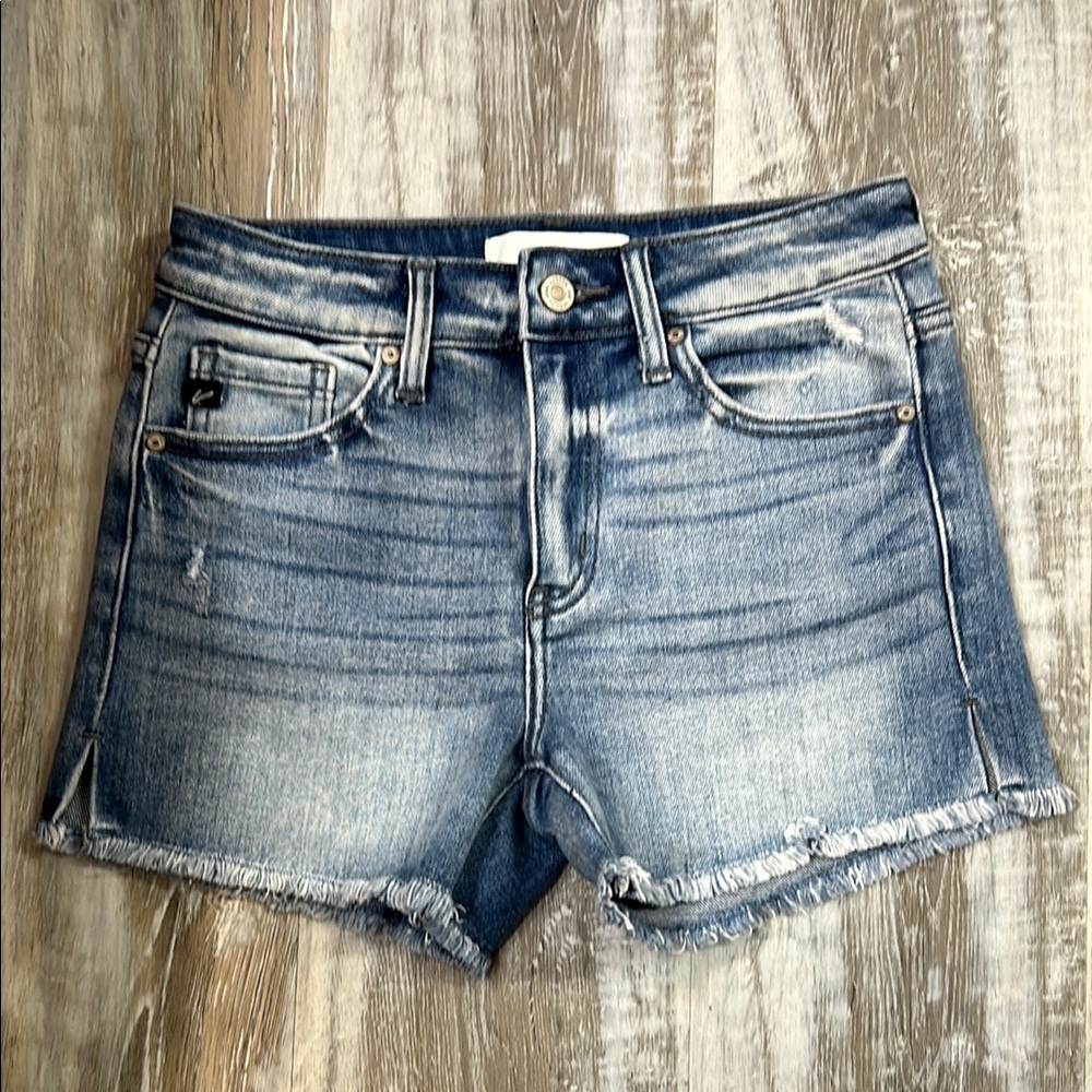 KanCan Blue Jean Shorts with Distressed Hem
